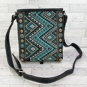 P&G Faux Leather Crossbody Bag Purse Teal Embroidery Should Bag Western Festival